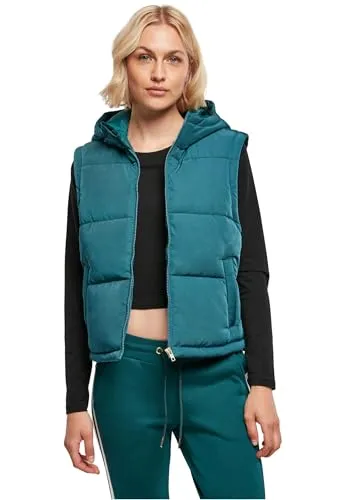 Urban Classics Damen Recycled Twill Puffer Vest XL jasper - Damen-Weste aus recyceltem Polyester-Twill, wattiert mit großer Kapuze und praktischen Seitentaschen – ideal für nachhaltigen Style und Komfort.