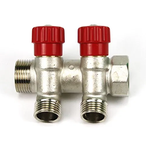 Verteiler 2-Fach mit Absperrventil Rot Sanitär 3/4