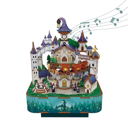 Tonecheer Spieluhr Holz 3D Puzzle, Magisches Schloss DIY Modellbausatz für Erwachsene, Drehbare Musikbox, Holzpuzzle Geschenke zur Hausdekoration Geschenk für Geburtstag Weihnachten Teenager
