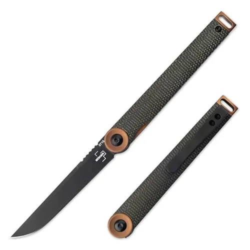 Böker Plus Kaizen Green Canvas Micarta Taschenmesser - Elegantes Gentleman-Messer mit konturierten Griffschalen aus olivgrünem Canvas Micarta und schwarzer Klinge. Ideal für Alltag und Abenteuer – inklusive hochwertigem Nylon-Etui.