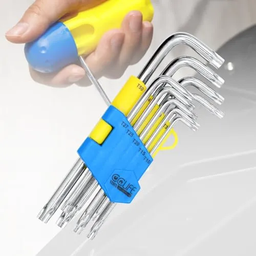 CCLIFE Torx Schlüssel Set T10-T50 Schraubendreher set mit Griff 9 tlg Winkelschlüsselsatz CR-V, für Innen-TORX-Schrauben