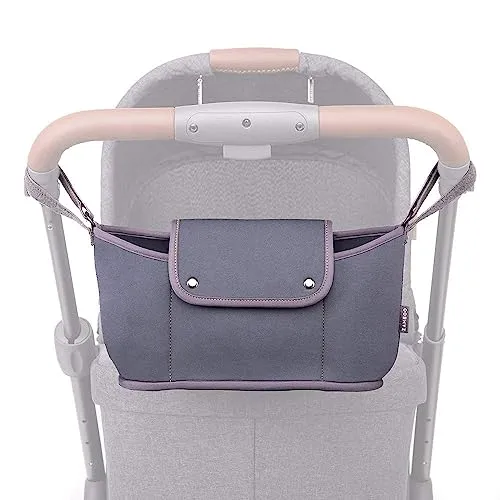 Zamboo Buggy Organizer Universal - Neopren Kinderwagentasche mit Klettbefestigung für Griffe und Schieber/Kinderwagen Tasche mit Fächern, Getränkehalter und Magnetverschluss - Grau