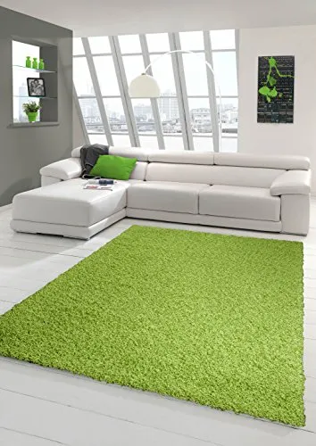 Traum Shaggy Teppich Hochflor 160x230 cm - Gemustert in Uni Design Grün - Hochflor-Teppich für Wohnzimmer, schadstofffrei und besonders weich mit 30 mm Gesamthöhe für ein gemütliches Ambiente.