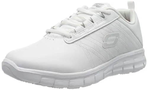 Skechers Damen Sure Track Erath Slip On Sneaker - Weißes Leder, Größe 36 EU - Damen-Sneaker mit rutschfester, ölbeständiger Gummi-Außensohle und bequemer Skechers Memory Foam Einlegesohle für höchsten Komfort.