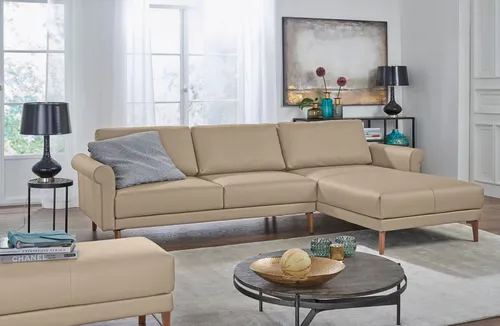 Creation BY ROLF BENZ Ecksofa CR.450, Designecksofa, L-Form, Armlehne Schnecke modern Landhaus, Breite 262 cm, Fuß Nussbaum