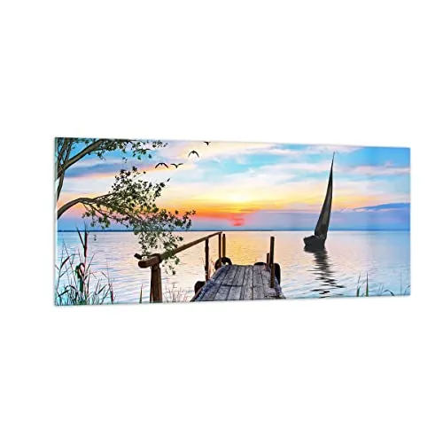 Panorama Bilder auf Glas 100x40cm Glasbild Brücke See Groß Wanddeko Bild im Glas Schlafzimmer Küche Wandbilder Dekoration Wohnzimmer Modern Wall Decor Glasdruck Wand Kunstdruck Art GAB100x40-4115