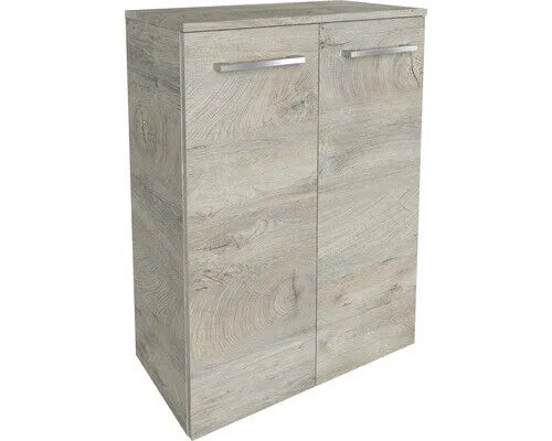 Doppel-Midischrank FACKELMANN B.Style 60,2x82,5x32 cm - Badezimmerschrank aus Natur Oak, bietet großzügigen Stauraum und stilvolles Design für Ihr Badezimmer.