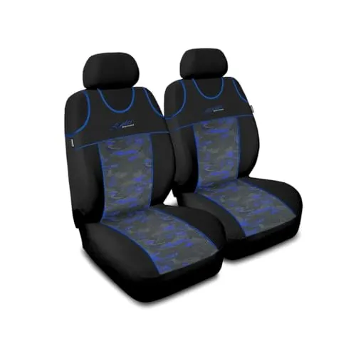 Saferide 2er Set Autositzbezüge PKW universal | Auto Sitzbezüge Polyester Blau für Airbag geeignet | für Vordersitze | 1+1 Autositze vorne