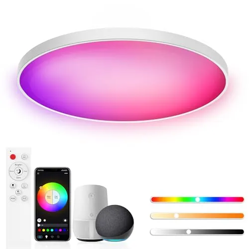 Birnetek® Deckenlampe LED 30W, RGB Deckenleuchte Rund 2700K-6500K, Dimmbar, Kompatibel mit Alexa, APP-Steuerung, Fernbedienung, für Schlafzimmer, Wohnzimmer, Kinderzimmer