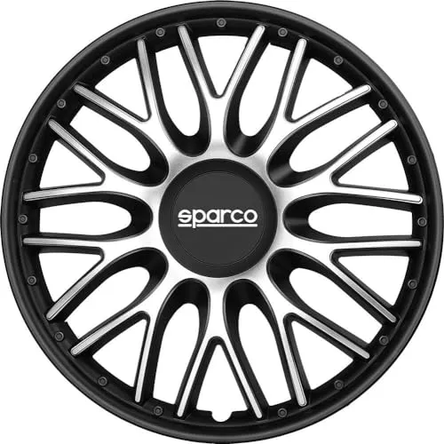 Sparco SPC1696SVBK Set Wheel Covers Roma 16-inch Silver/Black - Radkappen Set für 4 Felgen, 16 Zoll, rost- und korrosionsbeständig, einfache Installation für einen sportlichen Look