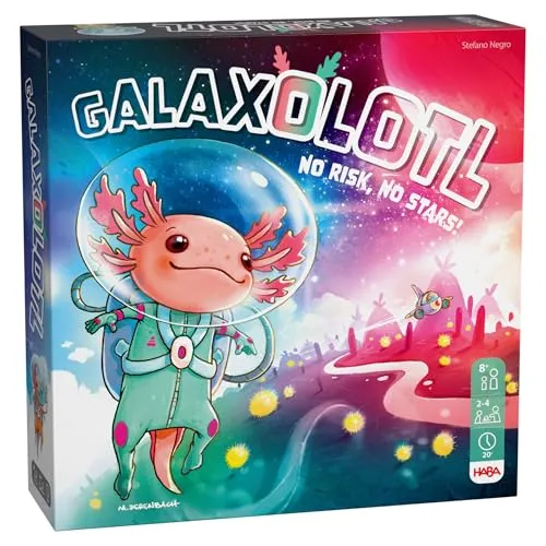 HABA Galaxolotl - No Risk No Stars - Außerirdisches Karten- und Brettspiel mit Axolotl - Ab 8 Jahren - Familienspiel für 2 bis 4 Spieler – 2012227001