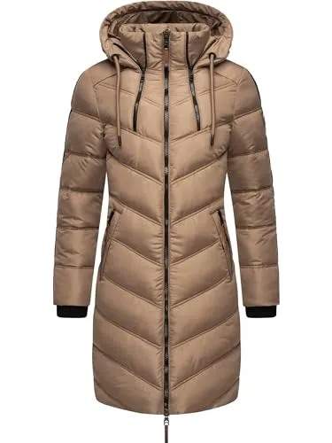 MARIKOO Damen Wintermantel Armasa - Warmer Steppmantel mit Kapuze - Funktionsjacke, wasser- und windabweisend, mit warmem Teddyfell Innenfutter und taillierter Passform - der perfekte Begleiter für kalte Wintertage.