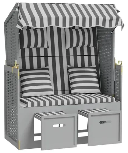 vidaXL Strandkorb Grau & Weiß mit Kissen aus Poly Rattan von vidaXL
