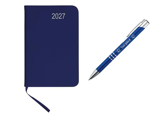 Livepac-Office Taschenkalender 2027 / ca DIN A7 / mit PU Einband/Farbe: blau + Glückskuli