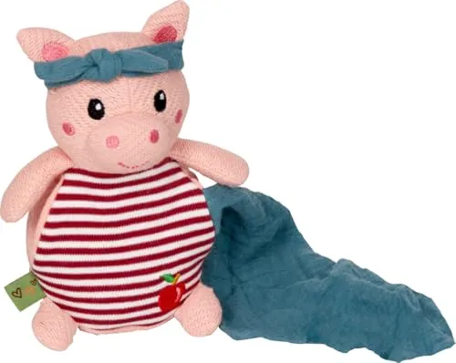 Kuscheltier Schwein mit Schnuffeltuch 12x18 cm - Babyspielzeug: Süßes Kuscheltier mit integriertem Schnuffeltuch, aus 100% Baumwolle und umweltfreundlicher Füllung aus recyceltem Polyester – ideal für Trost und Geborgenheit.