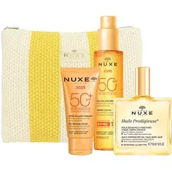 NUXE Summer Essentials Gesichtspflegeset 1 Stk - Gesichtspflegeset für den Sommer mit zartschmelzender Sonnencreme LSF50+, multifunktionalem Pflegeöl und Sonnenöl für Gesicht und Körper. Schützt die Haut vor UV-Strahlen und bietet intensiven Anti-Aging-Zellschutz.