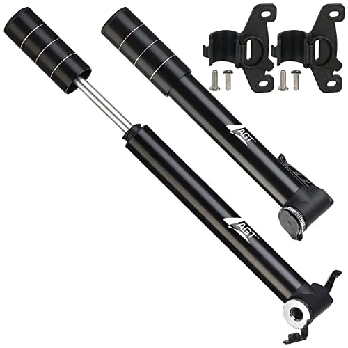 AGT Luftpumpe: 2er-Set Ultrakompakte Aluminium-Fahrradpumpe, Multiventil, Halterung (Luftpumpe Fahrrad, Multiventil, Reifendruck)