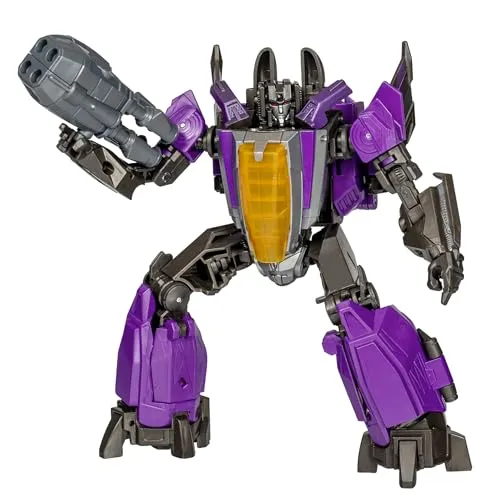 Hasbro Skywarp Figur 16,5 cm - Transformers Gamer Edition - Actionfigur inspiriert von Transformers: War for Cybertron, verwandelt sich in 29 Schritten vom Roboter in einen Jet und bietet eine abnehmbare Kulisse für dynamische Präsentationen. Ideal für Kinder ab 8 Jahren.