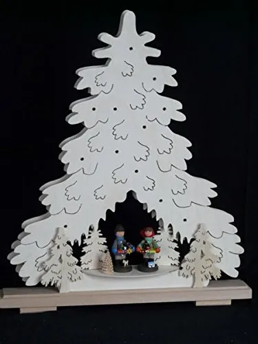 Rudolphs Schatzkiste Schwibbogen mit Tanne mit Striezelkinder und Beleuchtung BxHxT 44x51x7cm NEU Lichterbogen Fensterbogen Spitzbogen Erzgebirge Seiffen Weihnachten Licht Holz Dekoration Beleuchtung