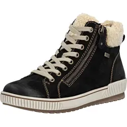 Winterboots REMONTE Damen Schwarz Beige Gr. 38 - Wanderschuhe, sportliche Winterboots von Remonte aus atmungsaktivem Leder und Fellimitat, mit TEX-Ausstattung für wasserabweisenden Schutz und warmem Innenfutter.