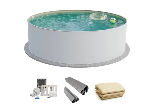 Fresh-Pool Profi Stahlwandpool Set rund, 420x150 cm, Stahl 0,8 mm weiß, Folie