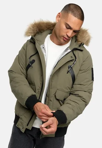Indicode Herren INZakai Winterjacke mit Fell-Kapuze | Warme Parka Jacke in Army-Optik, XL - Hochwertige Herrenjacke mit wärmender Wattierung, die ideal vor Kälte schützt. Der Kunstfellbesatz an der Kapuze sorgt für zusätzlichen Komfort und einen modernen Look. Perfekte Passform für jeden Anlass.