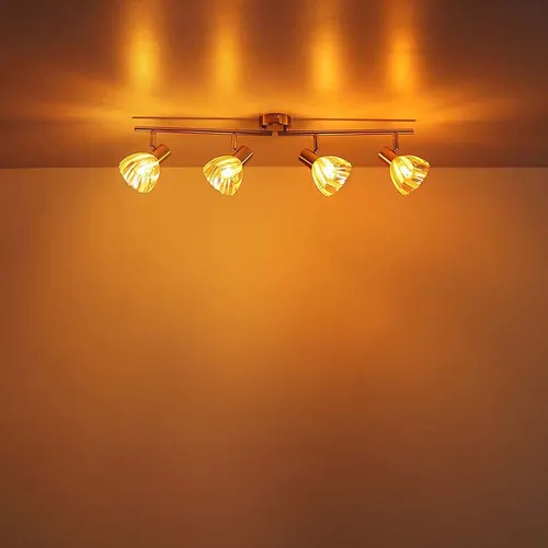Elegante 4-flammige Deckenlampe in Schwarz und Messing - Stilvolle Deckenleuchte für Wohnzimmer und Schlafzimmer, mit 4 E14 Fassungen für individuelle Lichtgestaltung und edlem Design aus Metall und Glas.
