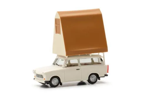 Herpa PKW Trabant 601 S Universal mit Dachzelt grauweiß 024167