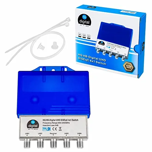 4X HQ DiseqC Schalter Switch 4/1 mit Wetterschutzgehäuse HB-DIGITAL 4X SAT LNB 1 x Teilnehmer/Receiver für Full HDTV 3D 4K UHD