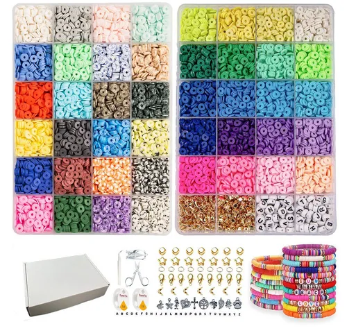Refined Living Kreativset Armband DIY Set, Bastelperlen, 12000+ Stück Perlen Set,Alphabet Perlen, (Perlen zum Auffädeln mit Buchstaben und Schmuckzubehör, 6mm Polymer Clay Perlen für armbänder, Schmuck für Kinder, Polymer Tonperlen, 1-tlg., DIY Armbänder & Schmuck Bastelset für Erwachsene & Kinder), Armband Schmuckherstellung Kit für Armbänder, Halsketten & Fußketten