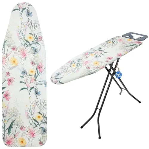 KADAX Bügelbrettbezug, Bügelbezug aus Poly-Baumwolle, Bügeltischbezug für Dampfbügeleisen, Ersatzbügeltischbezug mit Schwammpolster (Weiß, 127x46cm)