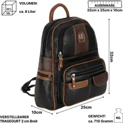 Cityrucksack Damenrucksack Schwarz-Braun (15130)