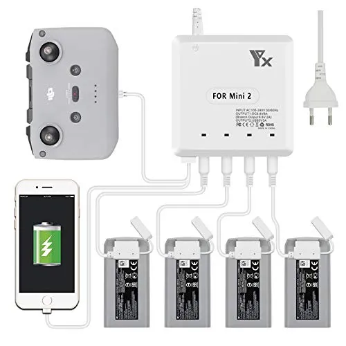 LYONGTECH 6 in 1 Akku Ladegerät für DJI Mini 4K/2,Mini SE/2 SE Drohne, lädt 4 Batterie gleichzeitig,Parallel Akkuladestation Hub Zubehör