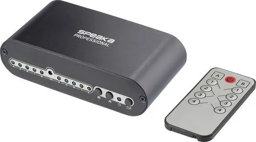 SpeaKa Professional SP-SW-200 Toslink-Switch mit Aluminiumgehäuse - Erleben Sie erstklassige Audioübertragung mit dem 4x2-Toslink-Matrix-Switch! Ideal für Heimkino-Anwendungen, bietet er flexible Eingänge und Ausgänge sowie Unterstützung für mehrere Audioformate.