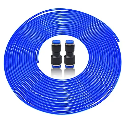 Her Kindness Pneumatikschlauch - Flexibler Druckluftschlauch 10M Außen 6mm × Innen 4mm, Blau PU Pneumatic Polyurethane Schlauch mit 2 Stück Pneumatikverbinder