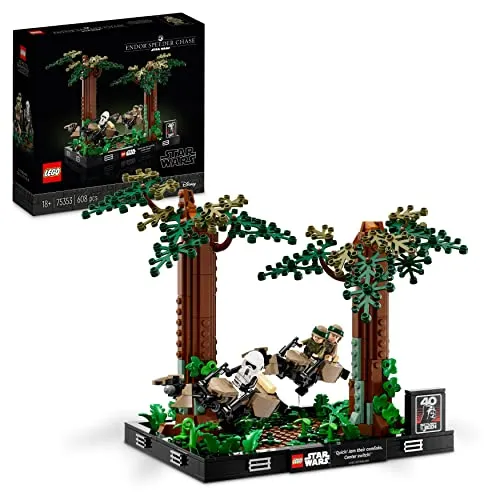 LEGO 75353 Star Wars Verfolgungsjagd auf Endor - Bauspielzeugset zum 40-jährigen Jubiläum von Rückkehr der Jedi-Ritter mit Minifiguren von Luke Skywalker und Prinzessin Leia. Baue dynamische Szenen mit Speeder Bikes und baubaren Bäumen!