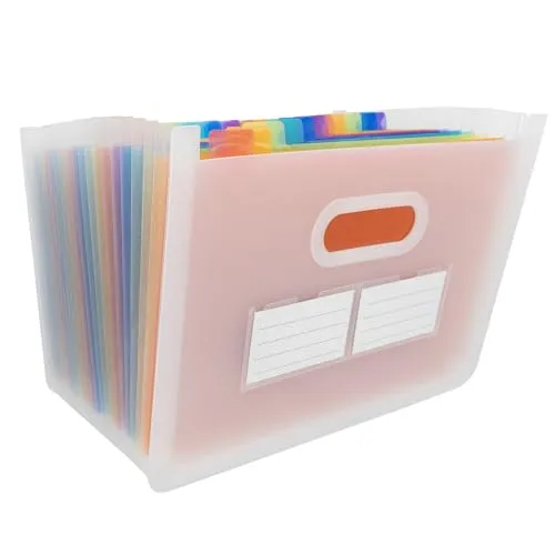 Idena 11125 - Dokumentenmappe A4 aus Kunststoff, Fächermappe in Transparent mit 24 farbigen Fächern, flexible Sortiermappe, inkl. Beschriftungsschildern