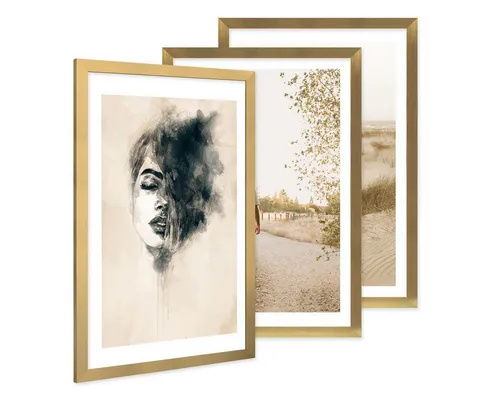 PHOTOLINI Bilderrahmen 3er Set breite Rahmen, extra Zubehör, (3er Set), im modernen Stil für Ihre stilvolle Wanddekoration