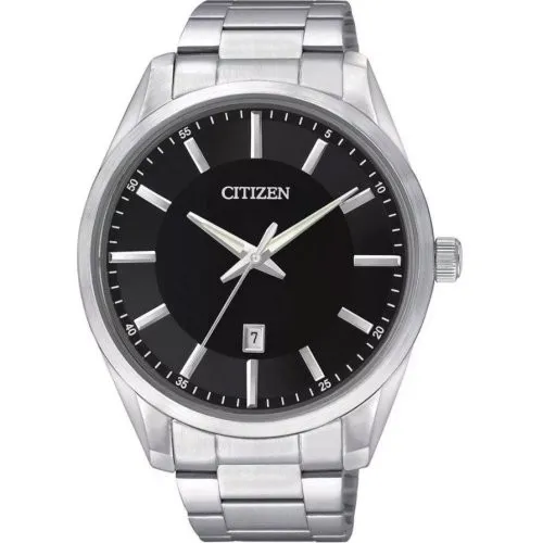 Citizen Herren-Armbanduhr Quartz BI1030-53E, Edelstahl, Schwarz Zifferblatt