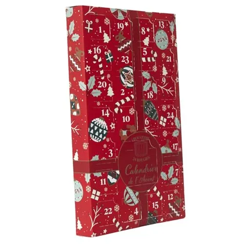 Festlicher Adventskalender mit 24 Duftkerzen – Adventskalender mit Kerzen – Weihnachts-Adventskalenderkerzen – Countdown-Kalender mit Duftkerzen – Rot