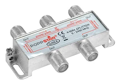 Poppstar Sat-Verteiler Splitter Umschalter 4-Fach (analog/digital/BK/unicable/HD/4K tauglich) für TV, Satellit, Fernseher, Radio, LNB