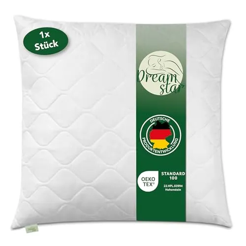 DREAMSTAR Kopfkissen 80 x 80 cm ORIGINAL 850g Kissen-Füllung | MEDIUM Kissen mit Reißverschluss zum Anpassen | waschbar bis 60 Grad | Allergiker geeignet | 80 x 80 cm