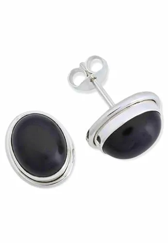 Ohrstecker 925 Silber Onyx schwarzer Stein Edelstein Ohrringe echt Silber Damen Sterling Silber Stecker Geschenk(MOS-064-03)