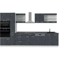 Vicco Küchenzeile R-Line, Schwarz Beton/Weiß, 350 cm - Küchenzeilen mit höhenverstellbaren Füßen für perfekte Anpassung und optimalen Stauraum. Ideal für Ihre Traumküche!