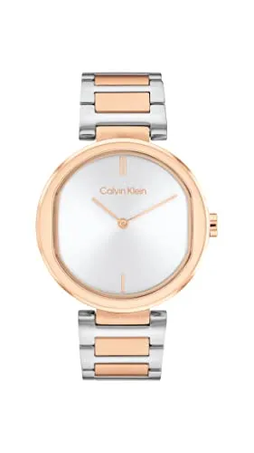 Calvin Klein CK Sensation Analog Quarzuhr für Damen - Elegante Armbanduhr mit grauem Sonnenstrahlen-Zifferblatt und zweifarbigem Edelstahlarmband, wasserabweisend bis 3 bar – ideal für stilbewusste Frauen.