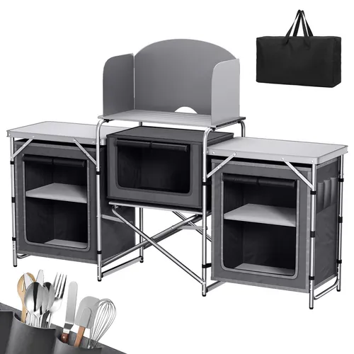Sekey Klappbarer Campingtisch XXL mit Windschutz und Tragetasche