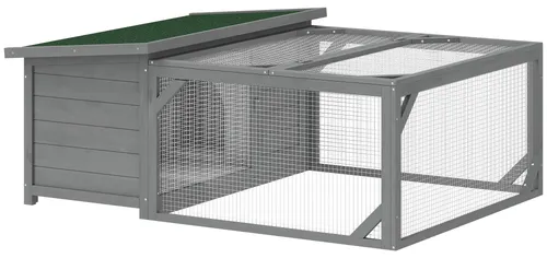 PawHut Kleintierstall für Zwergkaninchen mit Asphaltdach - Vielseitiger Kleintierstall aus wetterbeständigem Tannenholz mit großzügigem Auslauf. Einfacher Zugang durch Fronttür und Oberteil für unkomplizierte Pflege. Ideal für drinnen und draußen, platzsparend und funktional.