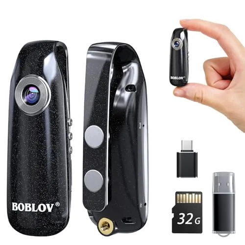 BOBLOV 007 Mini Kamera - 1080P Full HD Bodycam - Videokamera am Körper mit 32 GB TF-Karte, ideal für Polizei, Sport und persönliche Sicherheit - kompakte Größe mit Magnetclip für flexible Anwendungen.