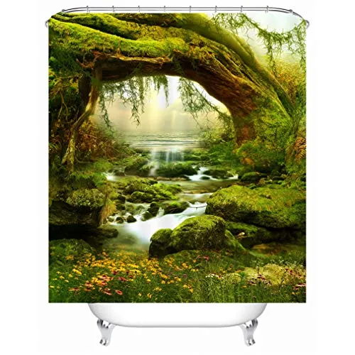 Xlabor Pflanzen Motiv Duschvorhang Wasserdicht Stoff Anti-Schimmel inkl. 12 Duschvorhangringe Waschbar Badewannevorhang 240x200cm Muster-C