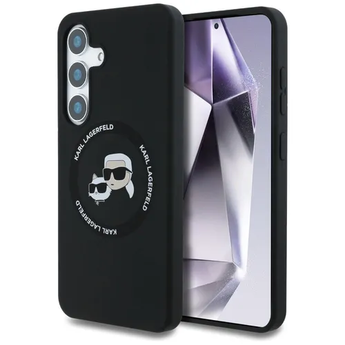 Karl Lagerfeld Samsung Galaxy S25 Plus Double Heads Circle MagSafe Hülle - Stylische Hardcover-Tasche in Schwarz, perfekt für Samsung Galaxy S25 Plus, bietet optimalen Schutz und elegantes Design.